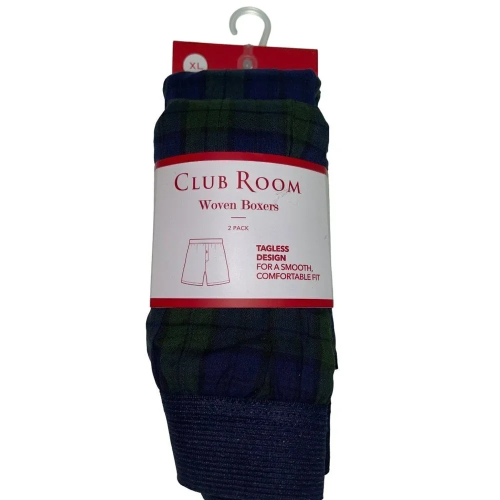 NEW! Club Room Two Pack Cotton Boxers Blue Green Plaid Men's Size XXL